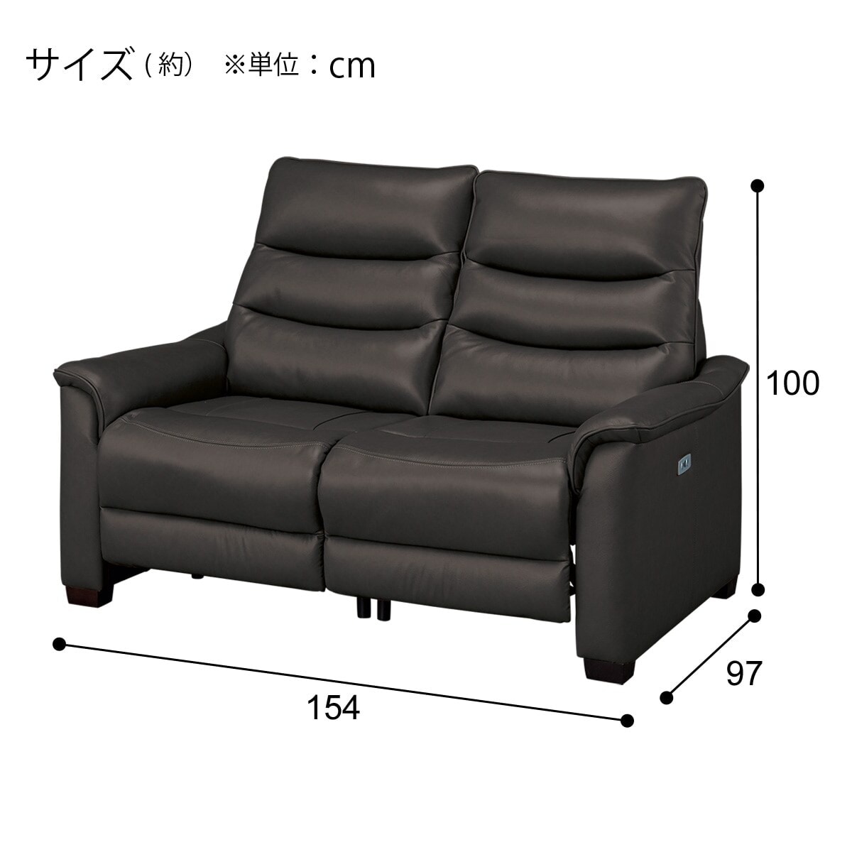 2人掛け電動リクライニングソファ 厚革(一部合成皮革)タイプ (N