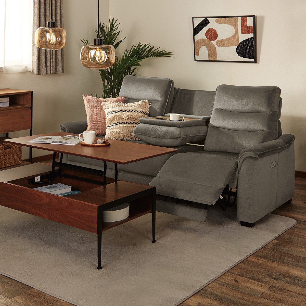 3人掛けテーブル付き電動リクライニングソファ(Nビリーバ3