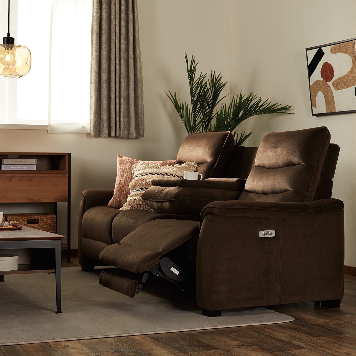 3人掛け電動リクライニングソファ テーブル付き 布張りタイプ(N