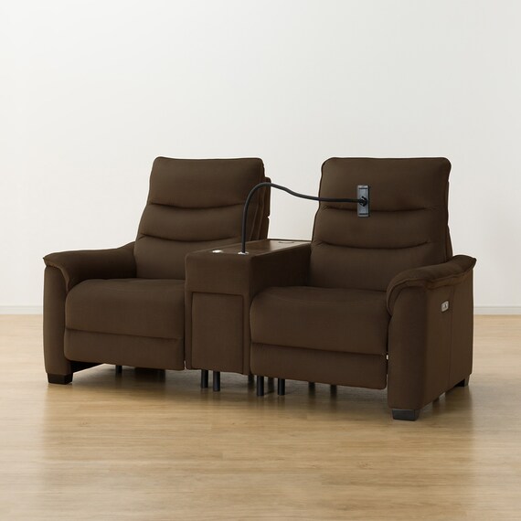 2人掛け電動リクライニングソファ 収納ユニット付き 布張りタイプ(Nビリーバ3 マイクロF BR) 15枚目画像