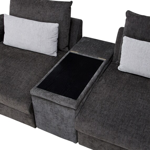 3人掛けセパレートソファ 収納テーブル付き 布張りタイプ (LB04 GY) 5枚目画像