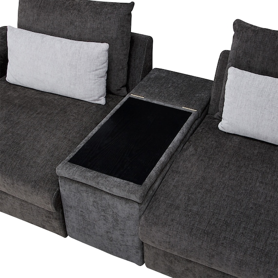 3人掛けセパレートソファ 収納テーブル付き 布張りタイプ (LB04 GY) 5枚目画像