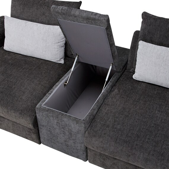 3人掛けセパレートソファ 収納テーブル付き 布張りタイプ (LB04 GY) 6枚目画像