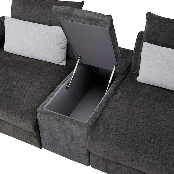 3人掛けセパレートソファ 収納テーブル付き 布張りタイプ (LB04 GY) 6枚目画像