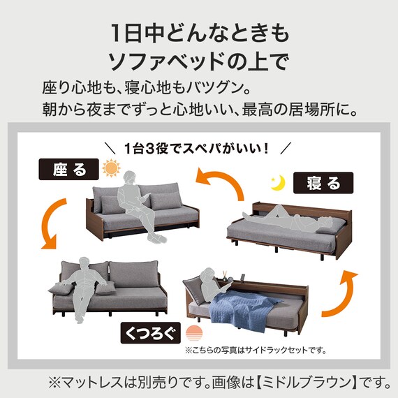 ベッドソファフレーム マットレス別売り (B2 棚・コンセント・USB 