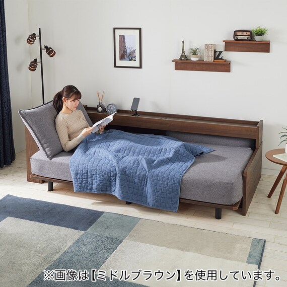 ベッドソファ サイドラック付き (B2 MGY/GY) 16枚目画像
