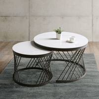 高めのセラミック円形ネストテーブル (幅80cm WH)