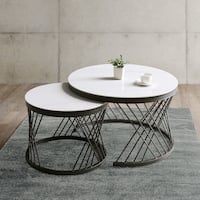 高めのセラミック円形ネストテーブル (幅80cm WH)