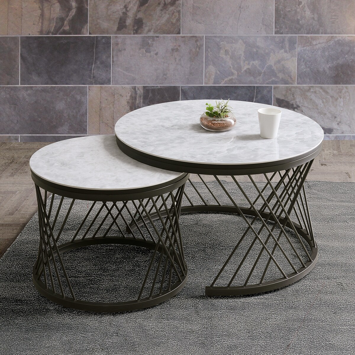 高めのセラミック円形ネストテーブル (幅80cm GY) | ニトリネット