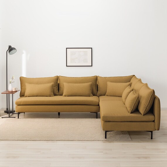 広い座面のゆったり コーナーソファ + 3人掛けソファ2台セット 布張りタイプ (MS01 コーナー/3P×2 YE) 1枚目画像