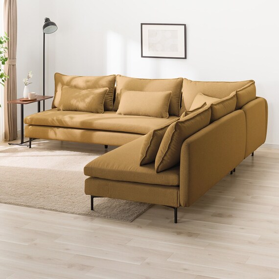 広い座面のゆったり コーナーソファ + 3人掛けソファ2台セット 布張りタイプ (MS01 コーナー/3P×2 YE) 14枚目画像