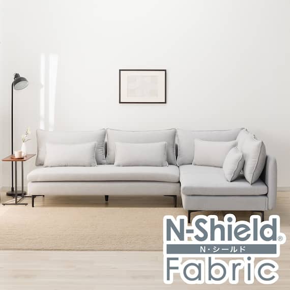 傷・汚れに強い 広い座面のゆったり コーナーソファ + 3人掛け + 1人掛けソファセット 布張りタイプ (MS01 コーナー/3P/1P Nシールド LGY) 1枚目画像