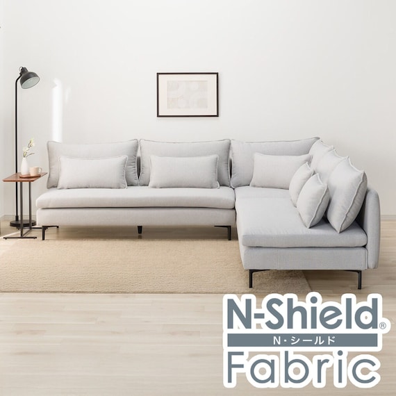 傷・汚れに強い 広い座面のゆったり コーナーソファ + 3人掛けソファ2台セット 布張りタイプ (MS01 コーナー/3P×2 Nシールド LGY) 1枚目画像