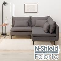 傷・汚れに強い 広い座面のゆったり コーナーソファ + 1人掛けソファ2台セット 布張りタイプ (MS01 コーナー/1P×2 Nシールド MGY)