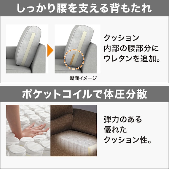 傷・汚れに強い カウチソファ + ヘッドレスト1個セット 布張りタイプ (CS03 Nシールド 両肘 LGY/木脚LBR) 6枚目画像