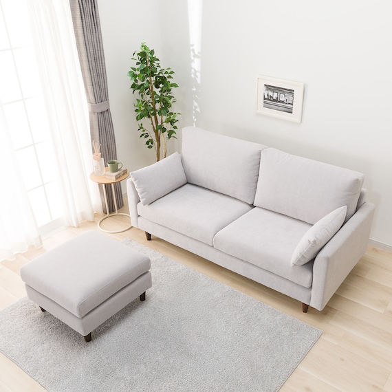 傷・汚れに強い 3人掛けソファ + スツール + ヘッドレスト1個セット 布張りタイプ (CS03 Nシールド 両肘 LGY/木脚MBR) 7枚目画像