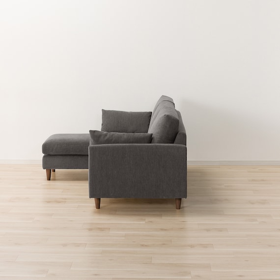 傷・汚れに強い カウチソファ 布張りタイプ (CS03 Nシールド DGY/木脚MBR) 12枚目画像