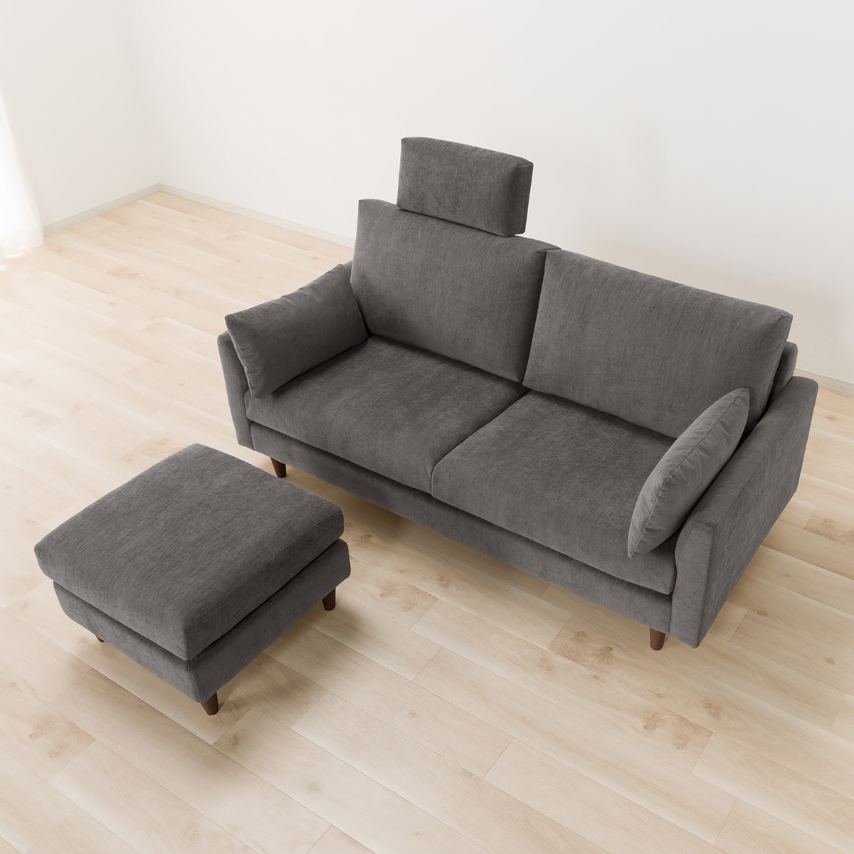 傷・汚れに強い 3人掛けソファ + スツール + ヘッドレスト1個セット 布