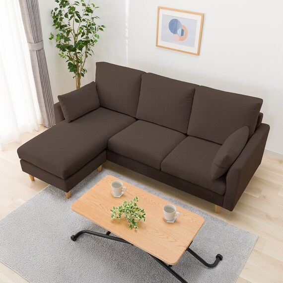 傷・汚れに強い カウチソファ 布張りタイプ (CS03 Nシールド DBR/木脚LBR) 10枚目画像