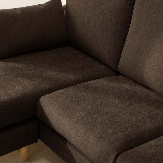 傷・汚れに強い カウチソファ 布張りタイプ (CS03 Nシールド DBR/木脚LBR) 14枚目画像