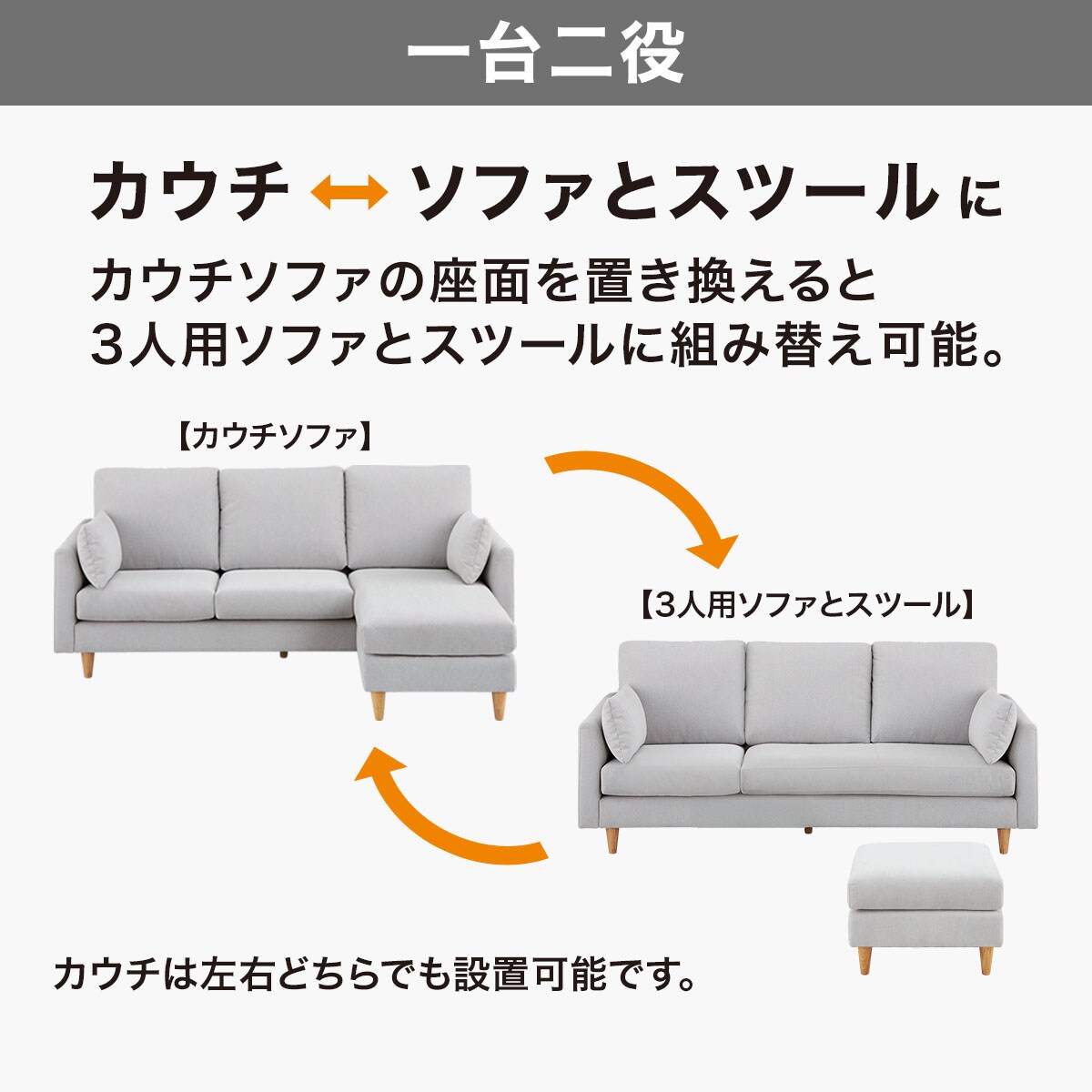 カウチソファ 布張りタイプ (CS03 SD GR/LBR) | ニトリネット【公式