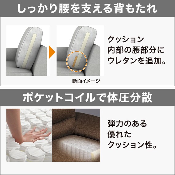 3人掛けソファ 布張りタイプ (CS03 両肘 GR/木脚MBR) 6枚目画像