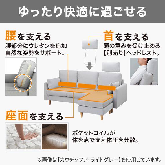 2人掛けソファ 布張りタイプ (CS03 両肘 GR/木脚MBR) 2枚目画像