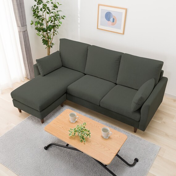 傷・汚れに強い カウチソファ 布張りタイプ (CS03 Nシールド GR/木脚MBR) 10枚目画像