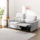 2人掛け電動リクライニングソファ + 収納ユニット 布張りタイプ (KK6133 LGY) 1枚目画像