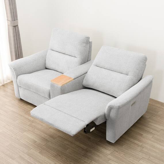 2人掛け電動リクライニングソファ + 収納ユニット 布張りタイプ (KK6133 LGY) 8枚目画像