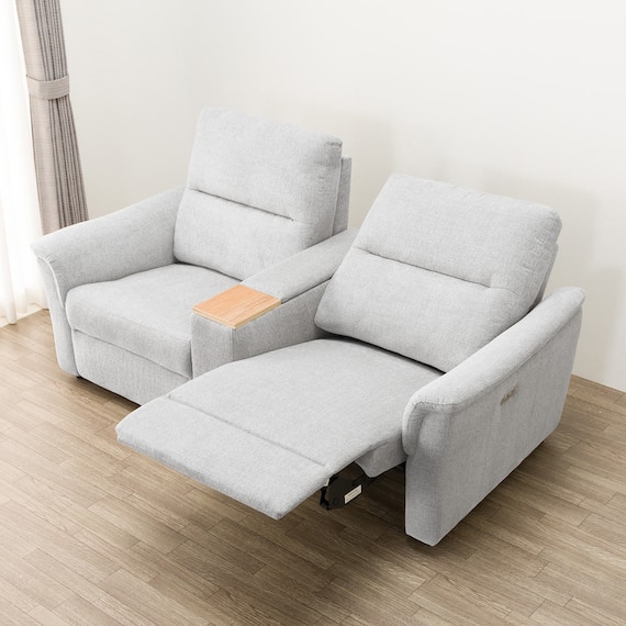 2人掛け電動リクライニングソファ + 収納ユニット 布張りタイプ (KK6133 LGY) 8枚目画像