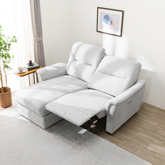 2人掛け電動リクライニングソファ＋収納カウチソファセット 布張りタイプ (KK6133 右カウチ LGY) 6枚目画像