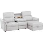 2人掛け電動リクライニングソファ + 収納カウチ + テーブルユニット 布張りタイプ (KK6133 左カウチ LGY) 13枚目画像