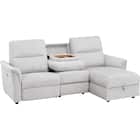 2人掛け電動リクライニングソファ + 収納カウチ + テーブルユニット 布張りタイプ (KK6133 左カウチ LGY) 13枚目画像