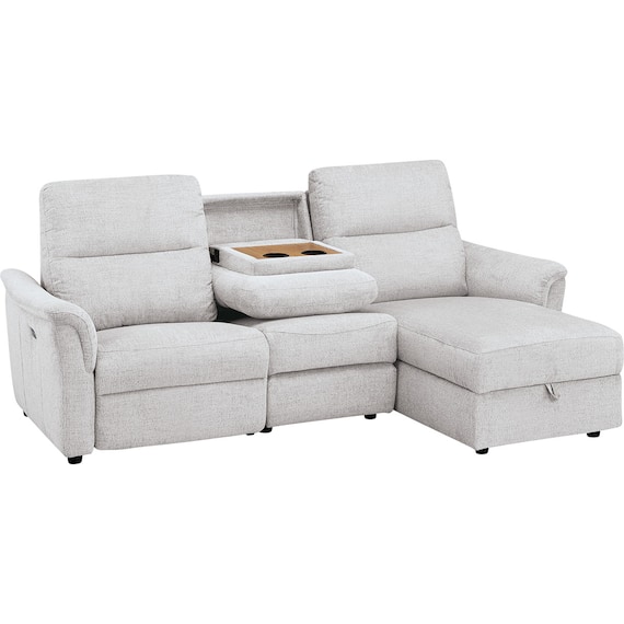 2人掛け電動リクライニングソファ + 収納カウチ + テーブルユニット 布張りタイプ (KK6133 左カウチ LGY) 13枚目画像