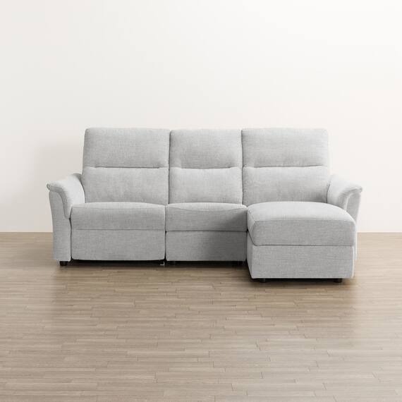 2人掛け電動リクライニングソファ + 収納カウチ + テーブルユニット 布張りタイプ (KK6133 左カウチ LGY) 15枚目画像