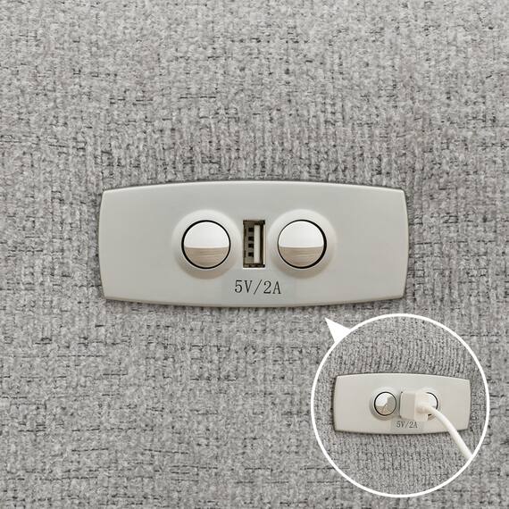 2人掛け電動リクライニングソファ + 収納カウチ + テーブルユニット 布張りタイプ (KK6133 左カウチ LGY) 18枚目画像