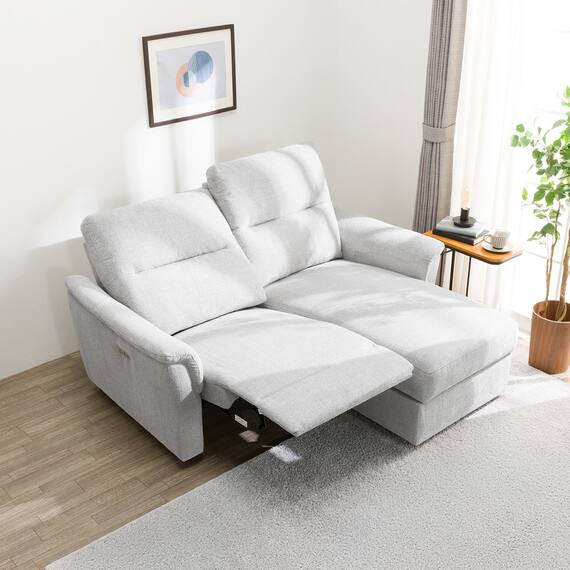 2人掛け電動リクライニングソファ＋収納カウチソファセット 布張りタイプ (KK6133 左カウチ LGY) 6枚目画像