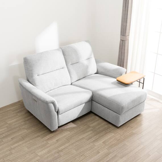 2人掛け電動リクライニングソファ＋収納カウチソファセット 布張りタイプ (KK6133 左カウチ LGY) 10枚目画像