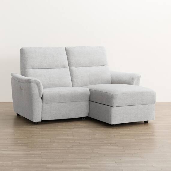 2人掛け電動リクライニングソファ＋収納カウチソファセット 布張りタイプ (KK6133 左カウチ LGY) 12枚目画像