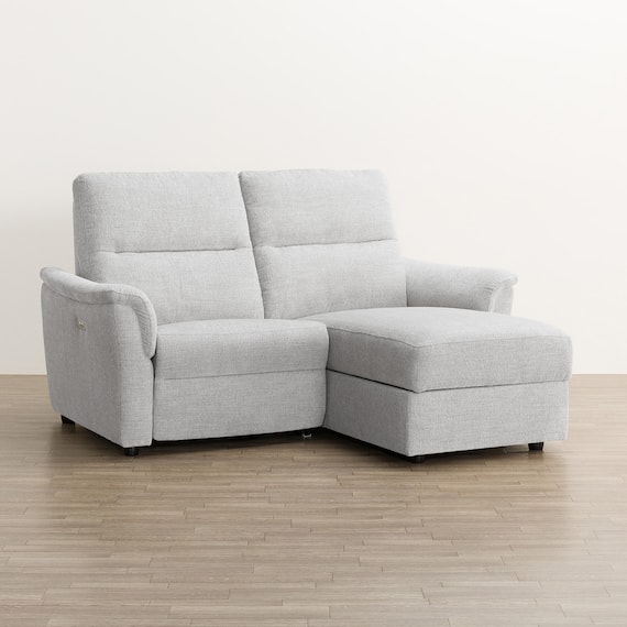 2人掛け電動リクライニングソファ+収納カウチソファセット 布張りタイプ (KK6133 左カウチ LGY) 12枚目画像