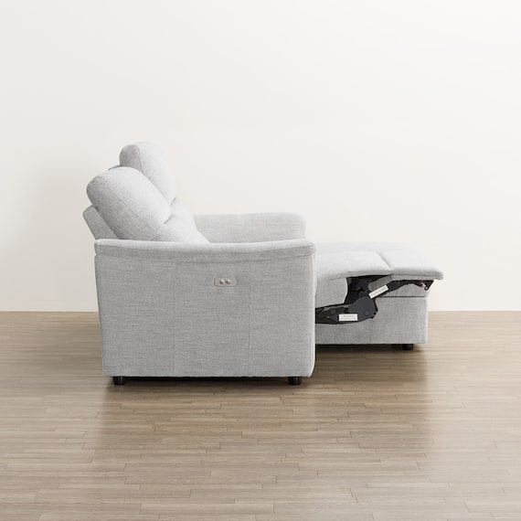 2人掛け電動リクライニングソファ+収納カウチソファセット 布張りタイプ (KK6133 左カウチ LGY) 15枚目画像