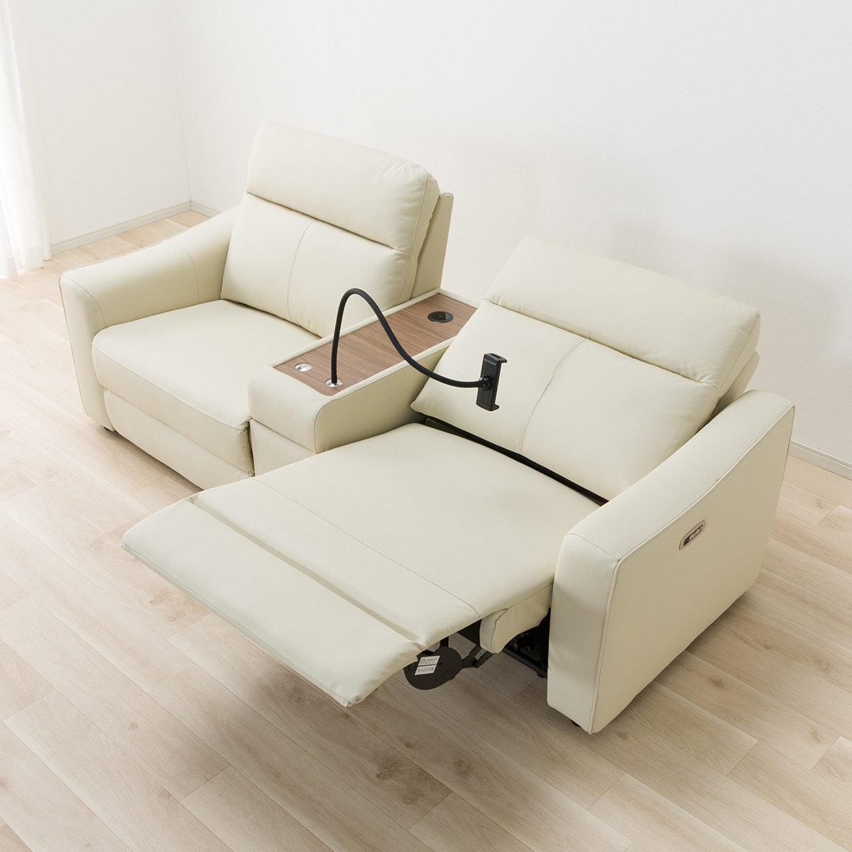 2人掛け電動リクライニングワイドソファ＋収納ユニットセット 本革(一