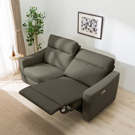 2人掛け電動リクライニングワイドソファ 本革(一部合成皮革)タイプ (UM04 DGY) 5枚目画像