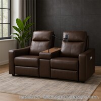 2人掛け電動リクライニングソファ＋収納ユニットセット 本革(一部合成皮革)タイプ (UM04 WSB DBR)