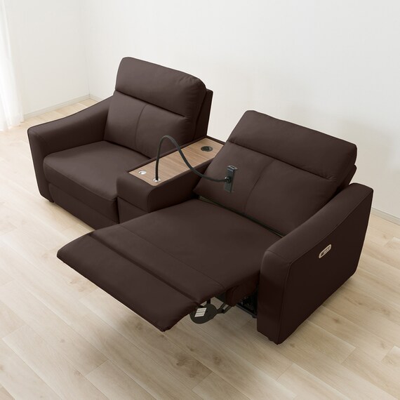 2人掛け電動リクライニングワイドソファ＋収納ユニットセット 本革(一部合成皮革)タイプ (UM04 WSB DBR) 7枚目画像