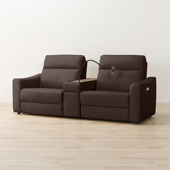 2人掛け電動リクライニングワイドソファ＋収納ユニットセット 本革(一部合成皮革)タイプ (UM04 WSB DBR) 8枚目画像