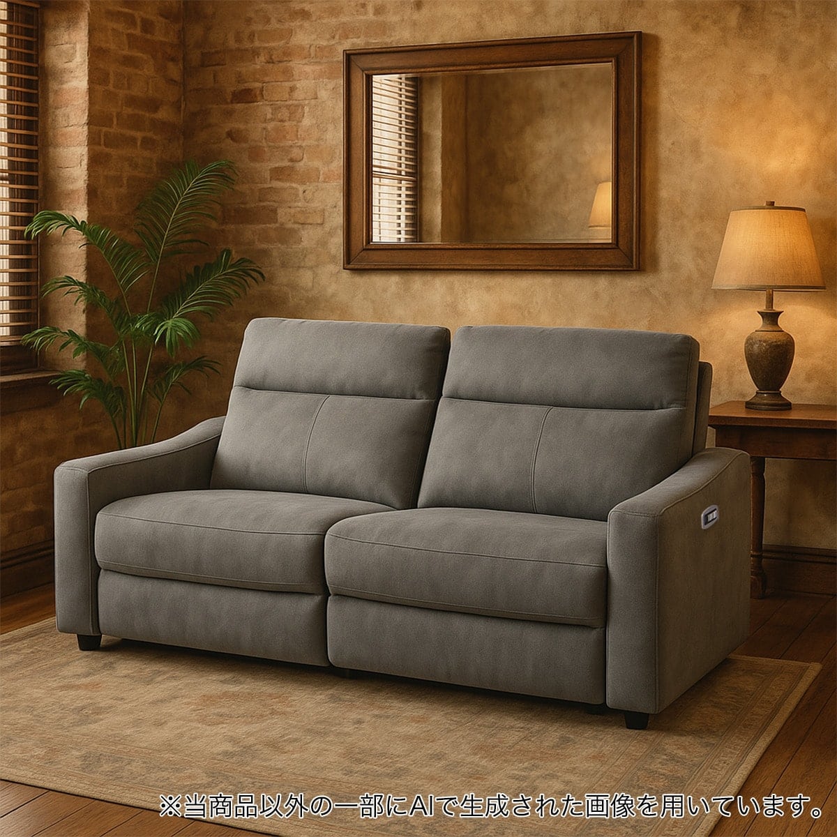 2人掛け電動リクライニングワイドソファ 布張りタイプ (UM04 DGY