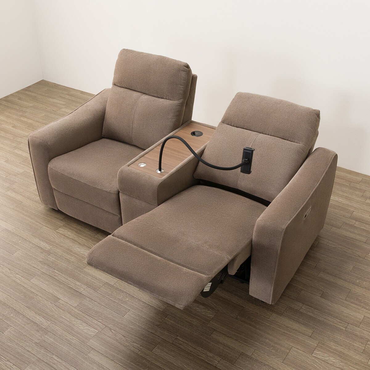 2人掛け電動リクライニングソファ＋ユニットテーブルセット 布張り