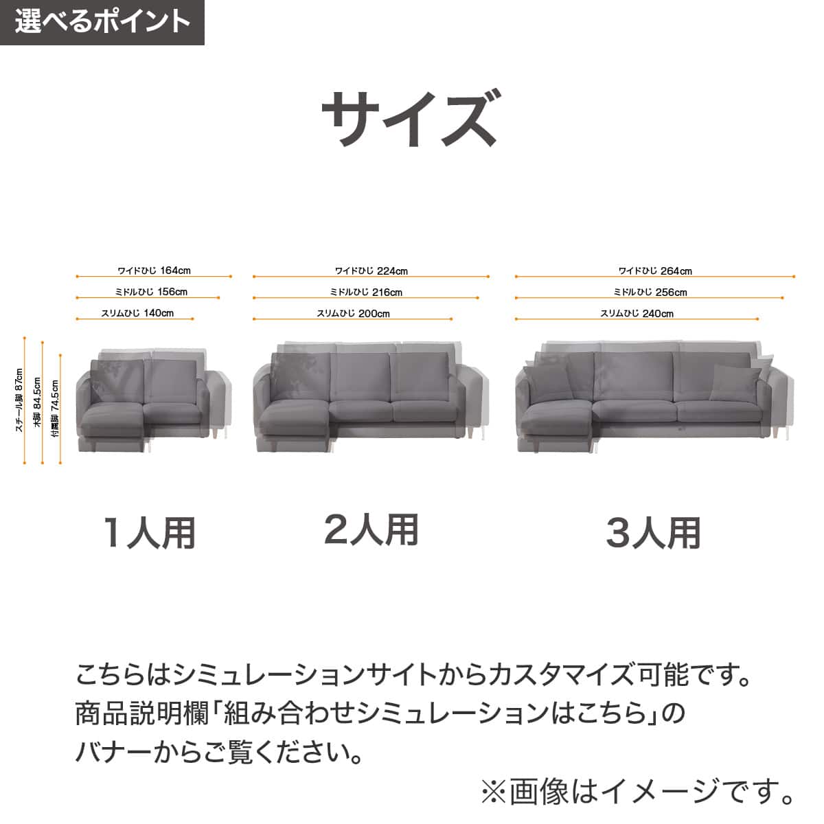 3人掛けカスタマイズカウチソファ 布張りタイプ (MS02 やわらかめ